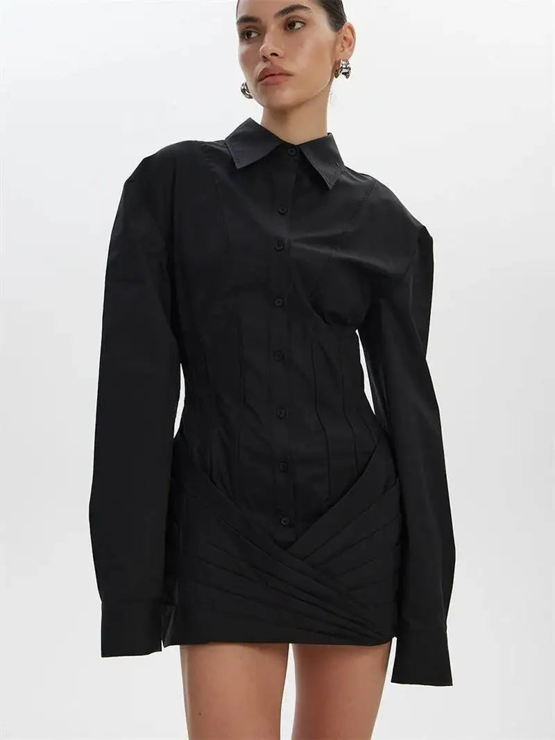 דגם יסמין – שמלת מיני מחויטת בגזרת חולצה אלגנטית