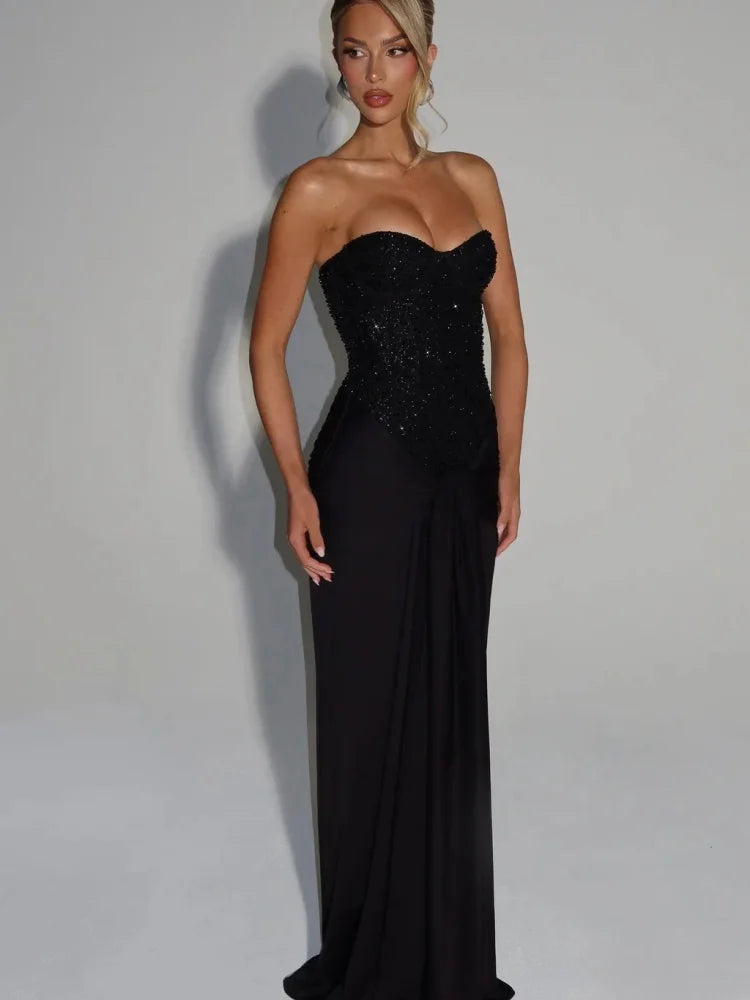 שמלת אלנה - מקסי מנצנצת עם הצהרה