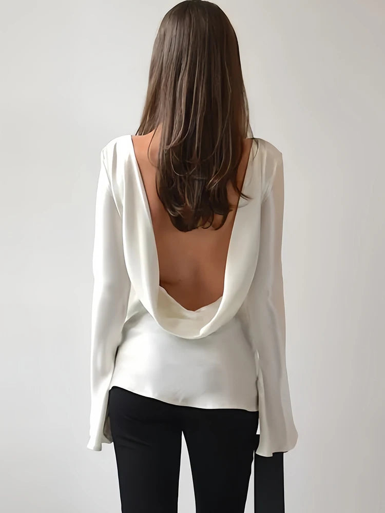 טופ סאטן חלק עם גב חשוף - דגם עיילי