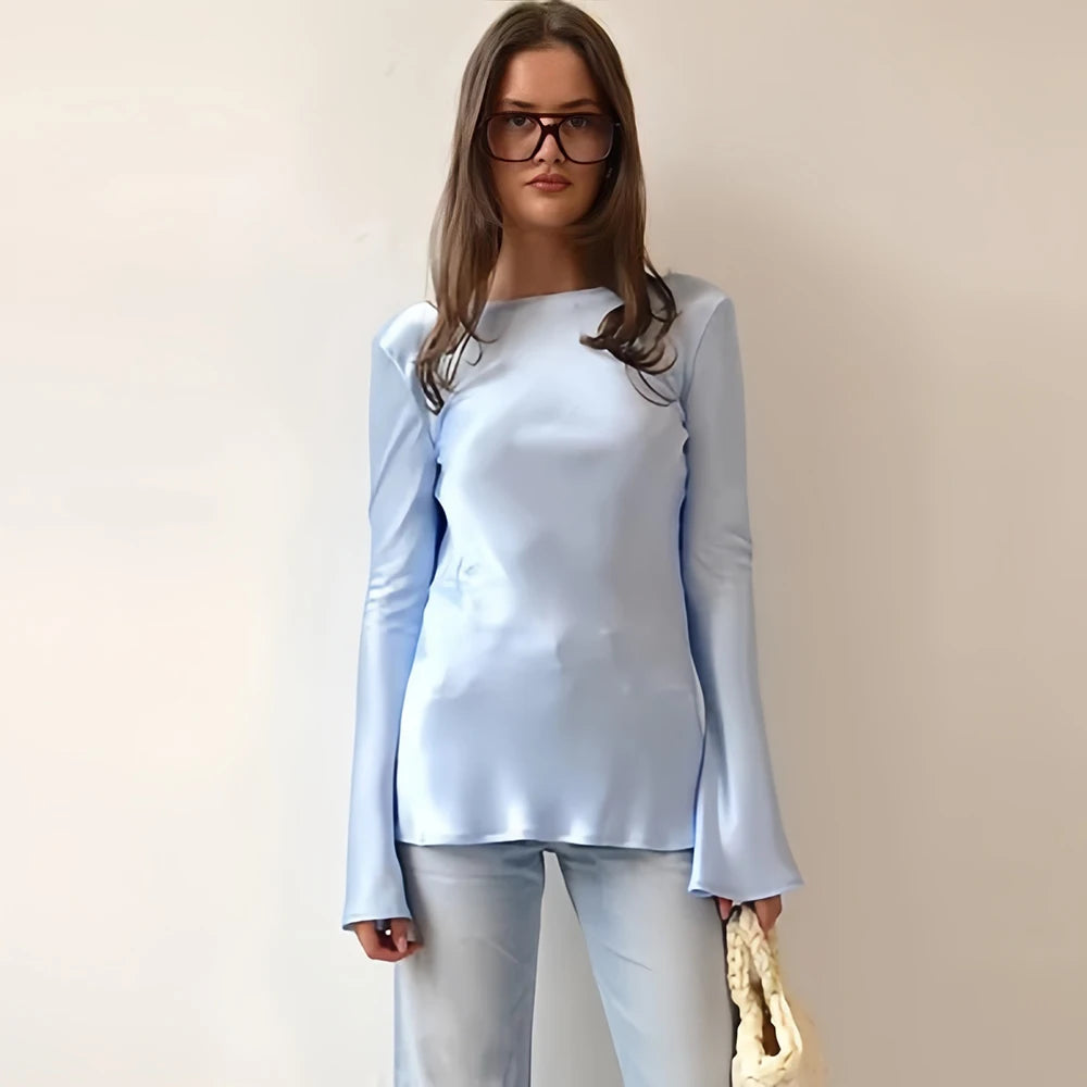 טופ סאטן חלק עם גב חשוף - דגם עיילי