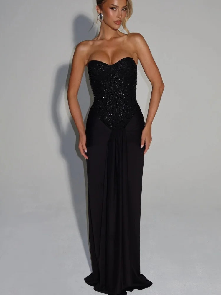 שמלת אלנה - מקסי מנצנצת עם הצהרה