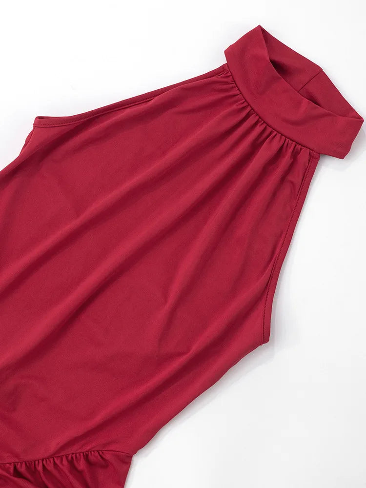 דגם זוהר - שמלת מקסי צווארון הולטר עם שסע קדמי בגזרה מחטבת